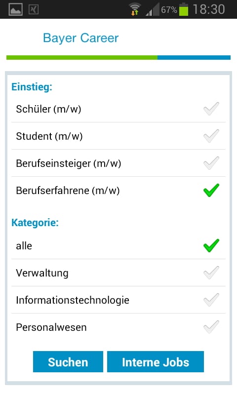 Mobile Recruiting mit der Bayer Karriere App - Suche nach Jobs