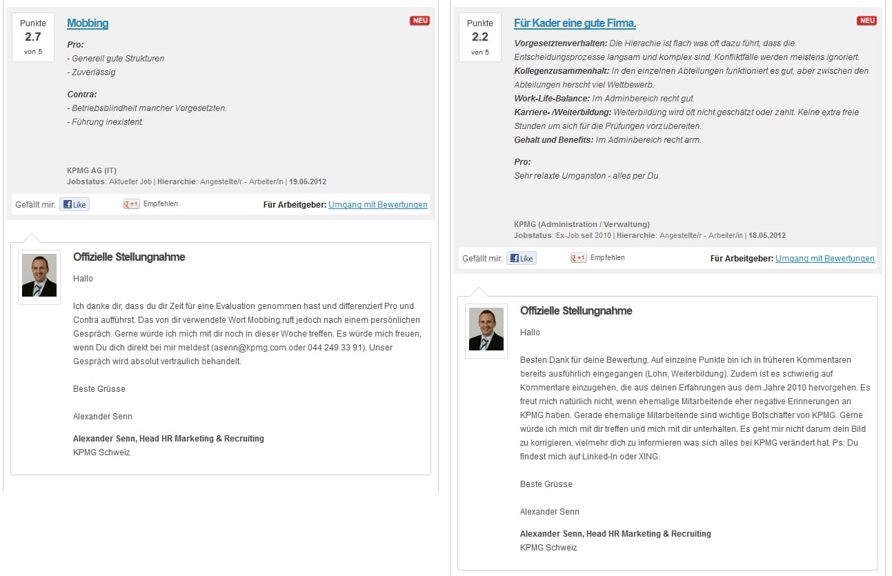 KPMG Schweiz Bewertungen und Stellungnahmen auf kununu