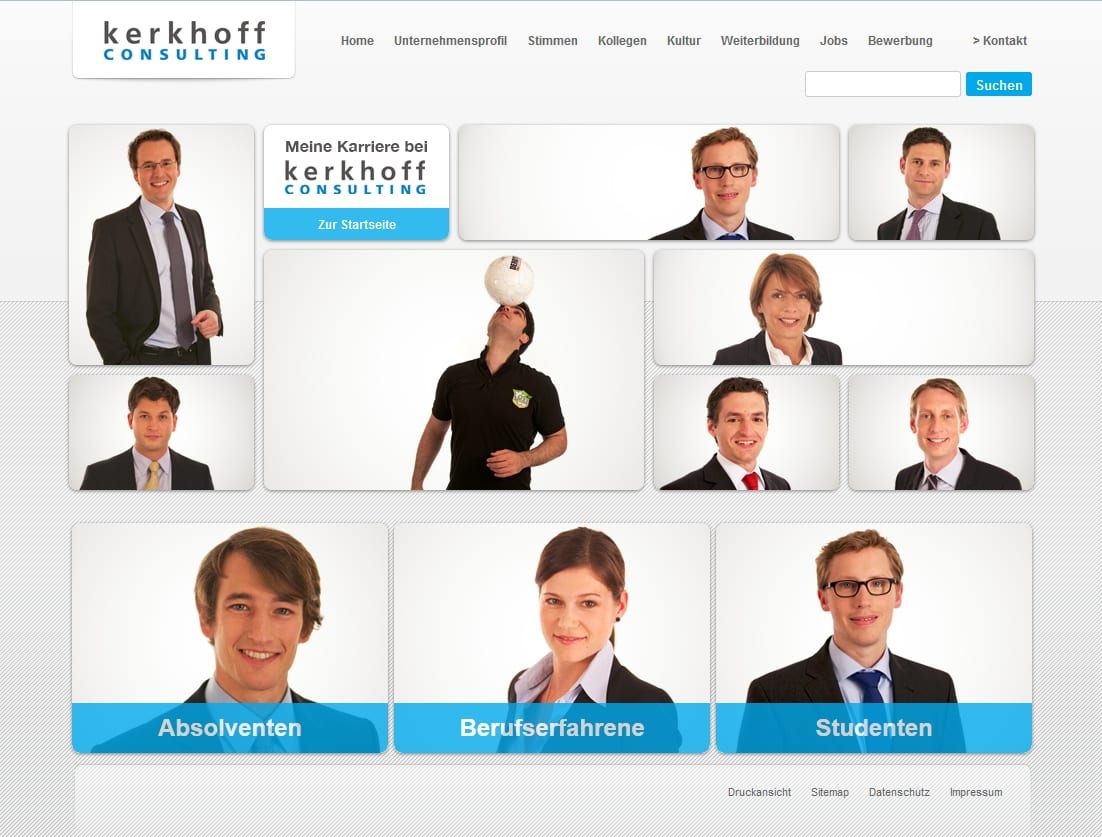 Startseite Karriere-Website - Kerkhoff Consulting - jede Menge Mitarbeiter - Zielgruppenführung