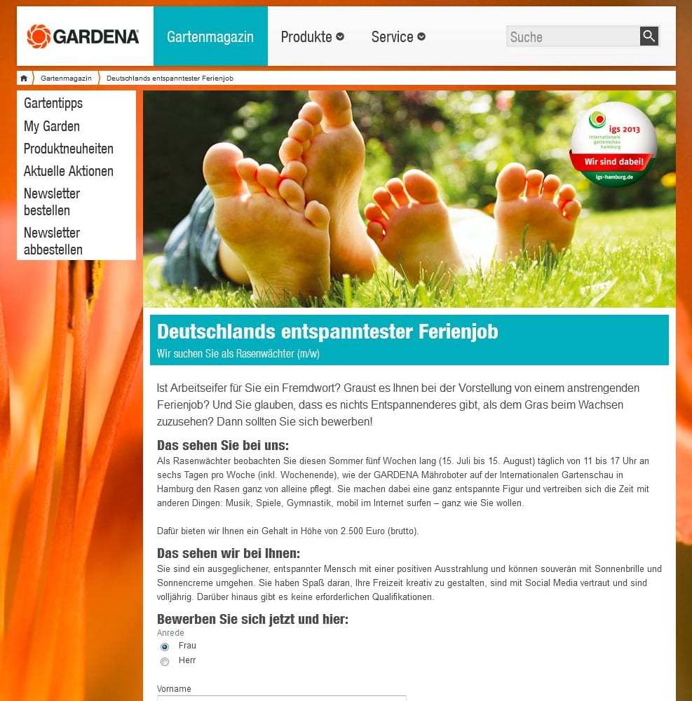Deutschlands entspanntester Ferienjob - Rasenwächter bei Gardena