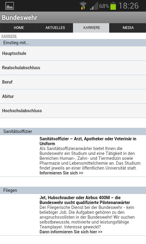 Mobile Job App der Bundeswehr - Informationen zielgruppengerecht aufbereitet