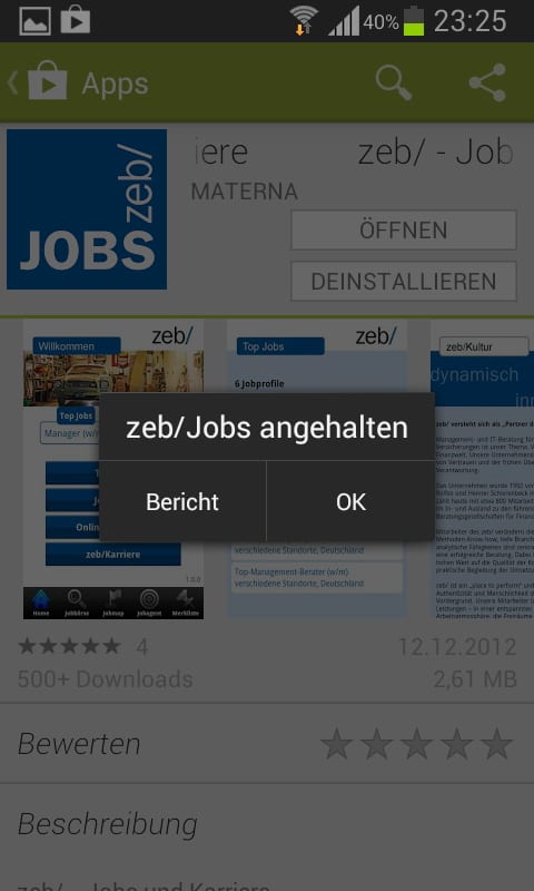 Mobile Job App von zeb - das passiert immer wieder: die Jobbörse hängt sich auf