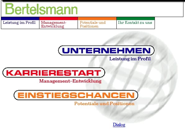 Personalmarketing anno 1997 - Screenshot Bertelsmann Karrierewebsite