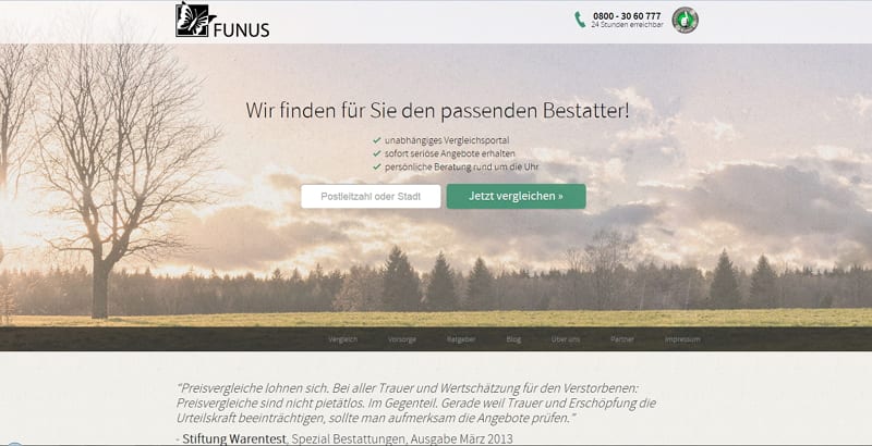 funus.de erlaubt Preis- und Leistungsvergleiche und Bewertung von Bestattern
