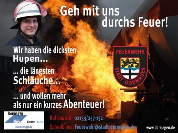 Feuerwehr Dormagen - dicke Hupen, lange Schläuche - frechmutige Personalwerbung - Quelle Feuerwehr Dormagen