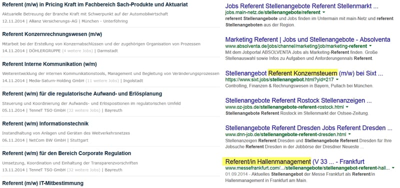 Suchergebnisse nach Stellenangebot Referent auf Jobware und Google