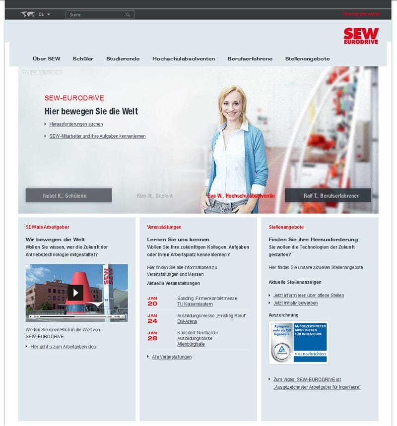 Karriere-Website SEW-EURODRIVE vor dem Relaunch