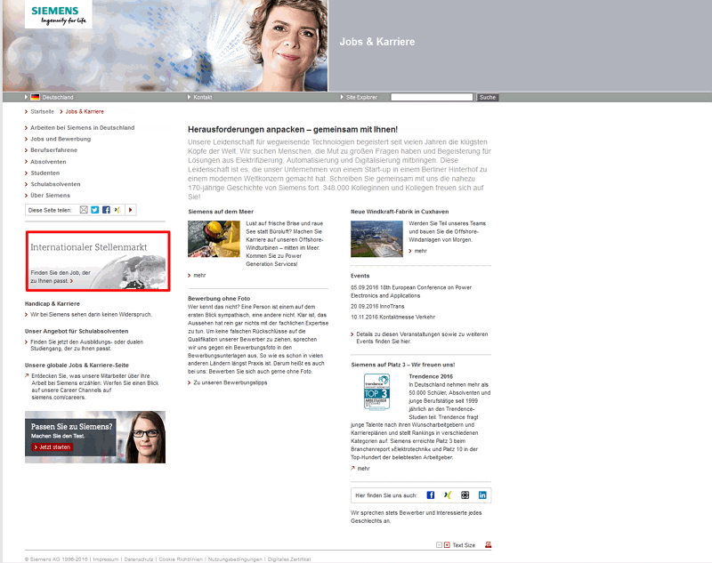 Online-Bewerbung bei Siemens - Link zur Jobbörse