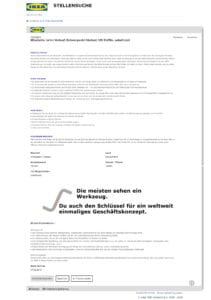 Stellenanzeige ohne Bewerben-Button - Screenshot ikea.de