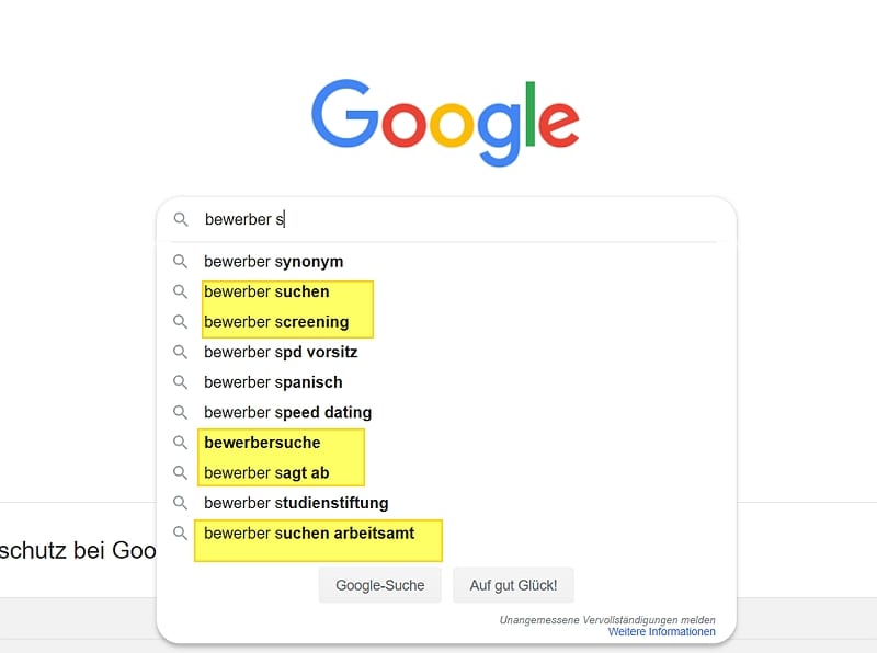 Die Suche nach "Bewerber" speist sich primär aus Begriffen aus Personalersicht - Quelle Google