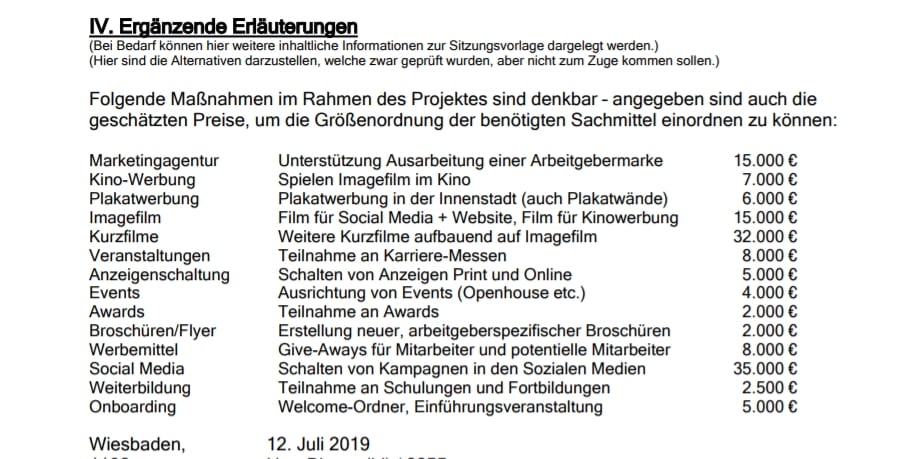 Maßnahmenkatalog der Stadt Wiesbaden in Sachen Arbeitgeberpositionierung. Die Karriereseite spielt keine Rolle