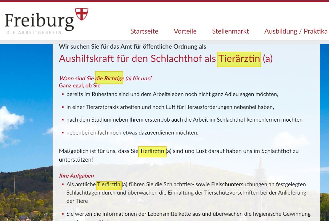 Die Stadt Freiburg formuliert nur noch mit weiblichen Stellentiteln und schafft den Mann auch in der Stellenausschreibung ab